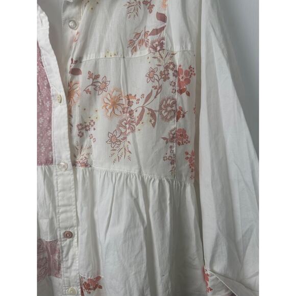 Anthro Maeve M Patchwork Boho Paisley Tunic Button Top 3/4 Slv Cottagecore A49 - Picture 2 of 8